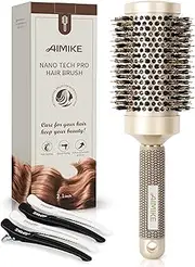 Round Brush, Nano Thermal Ceramic & Ionic Tech Hair Brush, Round Barrel Brush with Boar Bristles, Enhance Texture for Hair Drying, Styling, Curling and Shine (Barrel 2.1 Inch) + 4 Free Clips by