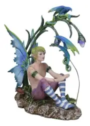Ebros Enchanted Fairy Garden Wild Boy Faerie Training His Pet Dragon Figurine