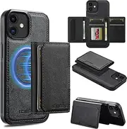 [GoshukunTech] for iPhone 12 Wallet Case with Card Holder,for iPhone 12 Pro Magnetic Case[Detachable Card Pocket] Leather Flip Cover[Support Magsafe or Wireless Charging]-Black