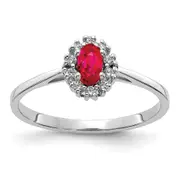 Solid 14k White Gold Simulated CZ and Oval Ruby Halo Ring