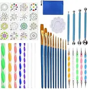 44 Piece Mandala Dotting Tools DIY Painting Stencils Ball Palette Paint Brushes Multifunction Embossing Dot Kit for Canvas Rocks Coloring Drawing Crafting Art Supplies Handwork Decoration QIUNI
