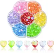 Stiesy 280 Pcs Transparent Acrylic Heart Beads Spacer Loose Beads Mixed Color Love Heart Beads for Necklace Bracelet Jewelry Making Accessories