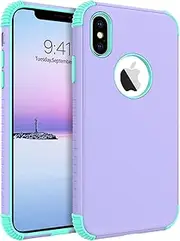 BENTOBEN iPhone X Case, iPhone Xs Case, 2 in 1 Slim Full Body Rugged Shockproof Hybrid Hard PC Bumper Drop Protective Girls Women Boy Men Covers for iPhone X/XS 5.8 inch, Purple/Mint