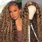 210% Density Deep Wave 13x6 Highlight Ombre Full Lace Frontal Wigs Curly Huma...