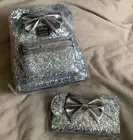 Loungefly Disney Minnie Mouse Silver Sequins Mini Backpack & Wallet NWT