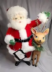 Katherine's Collection Mistletoe Santa with Reindeer Christmas Decorative Figure