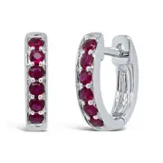 14K White Gold Ruby Huggie Earrings Natural Round Cut 0.28 TCW