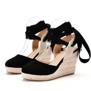 Nevenka Womens Espadrille Wedge Sandals Closed Toe Platform Shoes Lace Up-Black