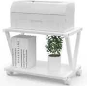 Retro Desktop Printer Stand 2 Double Tiers Wood Printer Shelf Modern White Wood
