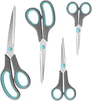 Asdirne Scissors Set of 4, Premium Stainless Steel Razor Blades, Ergonomic Semi-Soft Rubber Grip, Suitable for School, Office and Family Daily Use, 9.6''/8.5''/6.4"/5.4", Blue&Gray