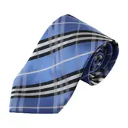 Mens Light Blue, Black & White Plaid Striped Patterned 8Cm Neck Tie