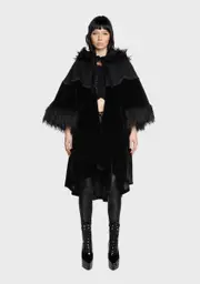 [Devil Fashion] Gothic Oversized Faux Fur Shawl Collar Coat