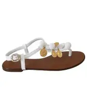 Dolce & Gabbana White Leather Pom Pom Sandals -Size 35