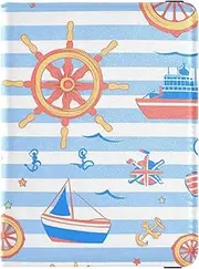 [Amooorous] Blue Sea Ocean Stripe Leather decorative Passport and Vaccine Card Holder Combo Travel Documents Organizer Protector Travel Passport Wallet With Vaccination Card Slot Lightweight, blue sea Ocean