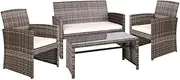 Gardeon 4 PCS Outdoor Sofa Set with Storage Cover Rattan Chair Furniture Grey