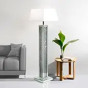 Glam Floor Lamp With Silver Mirror Finish Faux Diamonds