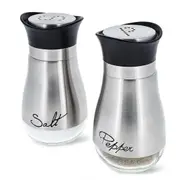 Salt Pepper Shakers Set Premium Stainless Steel Glass Pepper Shaker - 2pcs