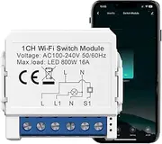 [UanTii] Tuya WiFi Switch Breaker Smart Relay Switch Module 2 Way Control Light Switch Module Mini Smart Breaker Smart Life Control, Support Alexa Works with Google Home (1 Gang)