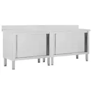 Work Tables with Sliding Doors 2pcs 240x50x(95-97)cm Stainless Steel vidaXL