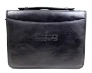 NEW 10.5"x14.5" Clava BLACK LEATHER ZIP PLANNER ORGANIZER PAPER HOLDER BINDER