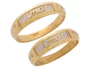 10k or 14k Two-Tone Gold White CZ Accented His and Hers Amor Wedding Bands Ring