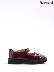 River Island Red Girls Heart Print Snaffle Mary Jane Shoes (W69082) | $51