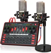 Audio Mixer with Sound Card, Tenlamp Two 3.5Mm Studio Condenser Microphone an...