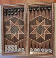 Antique Marquetry Backgammon/Chess Set with its Suitcase