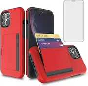Asuwish Phone Case for iPhone 12 Mini 5.4 with Tempered Glass Screen Protector Cover and Credit Card Holder Stand Slim Hybrid Cell Accessories iPhone12mini 5G i 12s iPhone12 12mini Women Men Red