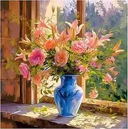 Lolipony Paint by Numbers Adult Flower Landscape DIY Oil Painting Canvas Set with 3 Brushes and Acrylic Pigment for Women Home Decoration Birthday Christmas Gift - 40 x 50 cm (Without Frame)
