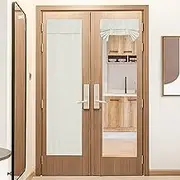 NICETOWN Faux Linen French Door Curtains for Window, Thermal Insulated Blackout Shade for Glass Front Door, Tie Up Shades Window Covering, 26 X 72 Inches, Natural, 1 PC