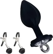 Female Training Nipple Clamps Butt Plug Set Pull Ring Silicone Butt Plug with Luxury Jewelry Base Adjustable Nipple Clamps Anal Sex Toy