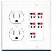 RiteAV 5 Port Speaker Wire Plug Jack Wall Plate - Tamper Proof [White]
