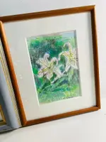 日本中古 彩鉛手繪香水百合花畫框相框壁掛
