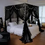 Vpory Canopy Bed Curtains - 4 Corners Post Bed Canopy Curtains for Girls & Adults, Bed Princess Bed Canopy Mosquito Net Bedroom Decoration Accessories - Black, Full Size/Queen Size