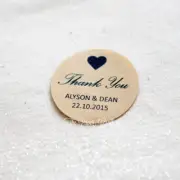 Thank You Personalised Wedding Stickers Kraft Brown Round Labels Name Date