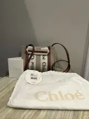 Chloe Woody Tote Canvas with Leather Mini Neutral