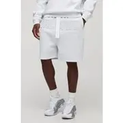 Mens Grey Oversized Worldwide Embossed Drop Crotch Shorts