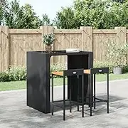 Bar Stools 2 pcs Black Poly Rattan and Solid Wood Acacia Bar Chair
