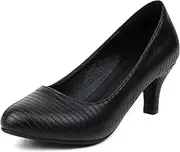 [IKOFLYE] Women's Daily Work Simple Low Kitten Heels Pumps Vegan Lether Round Toe Non Slip Shoes Blue