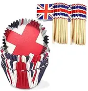 100Pcs Union Jack Cupcake Cases Baking Cups for VJ Day 80th Anniversary, Blue Cake Cases for Baking Muffins Greaseproof Paper Cases for Union Jack Party Supplies British Celebrations (UK-Set)