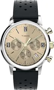 [Timex] Men's Marlin® Chronograph Tachymeter 40mm Black Leather Strap TW2W10000 Dress Watch, Other, 40mm