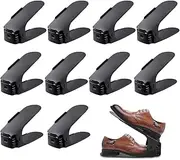 Shoe Slots Organizer Adjustable Shoe Stacker Storage Space Saver 4 Level Double Plastic Shoe Rack Living Room Shoe Storage Cabinet Rack Holder (Black)