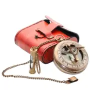 Brass Sundial Compass Vintage Pocket Style Nautical Keychain, Pendant Gold