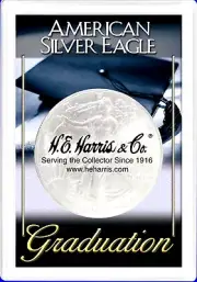 Graduation Cap & Tassel 1oz American Silver Eagle 2x3 Frosty for the Graduate