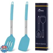 HOTEC Silicone Spatula Set – 2-Piece Heat Resistant Kitchen Turner Set with S