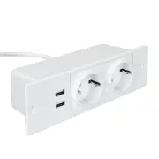 Table Socket with 2 USB 2 Sockets Built-in Socket 2-Way Installation Power Strip with 2 Screws for Kitchen Furniture or