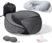 USOR Travel Pillow for Airplane,100% Pure Memory Foam Airplane Pillow with Inflatable Adjustable Neck Pillow for Women Men Traveling Sleeping Long Flight Portable Plane Accessories Deep Gray