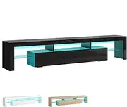 ALFORDSON TV Cabinet Stand RGB LED Night Light with 16 Colors and 4 Modes, 15mm Thick Particle Board, Modern Furniture Entertainment Unit for Living Room, Multimedia Centre, 200 x 45 x 35cm, Black