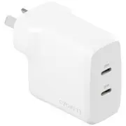 Cygnett PowerPlus Dual USB-C Wall Charger 35w White